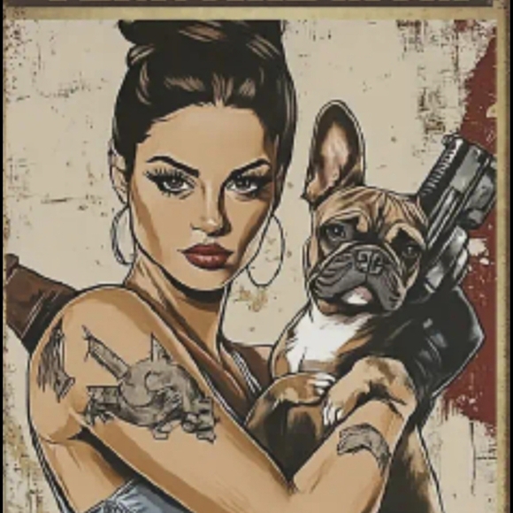 Other - Stylish Art Print with A Woman and Frenchie Dog